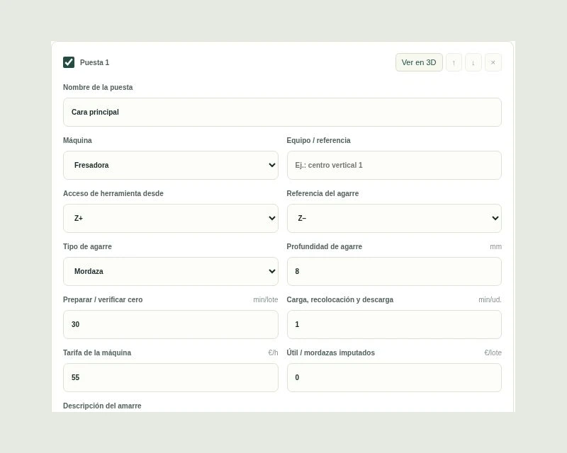 Configuración real de las puestas y sujeciones de la calculadora